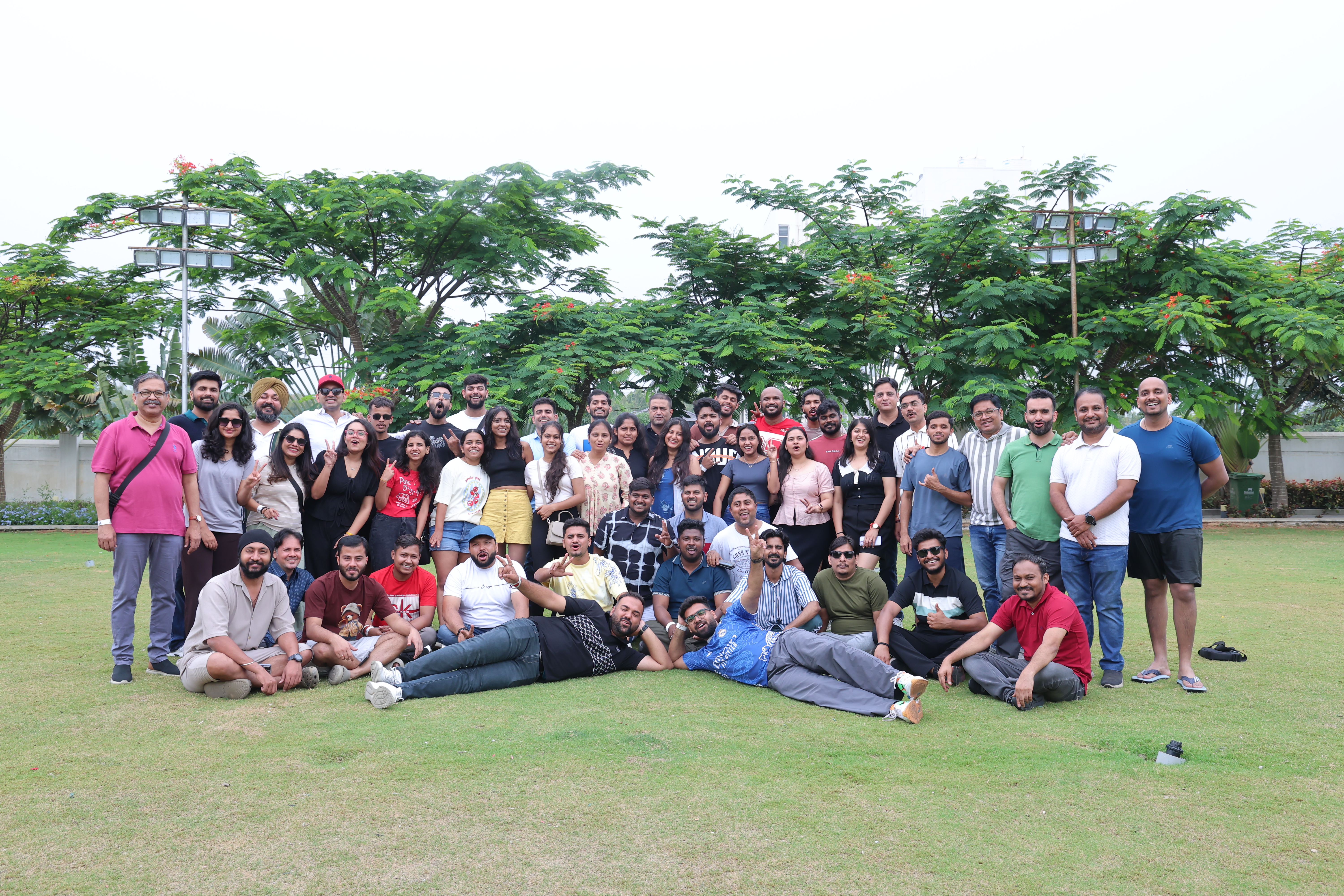 Teachmates together outdoors at a team offsite
